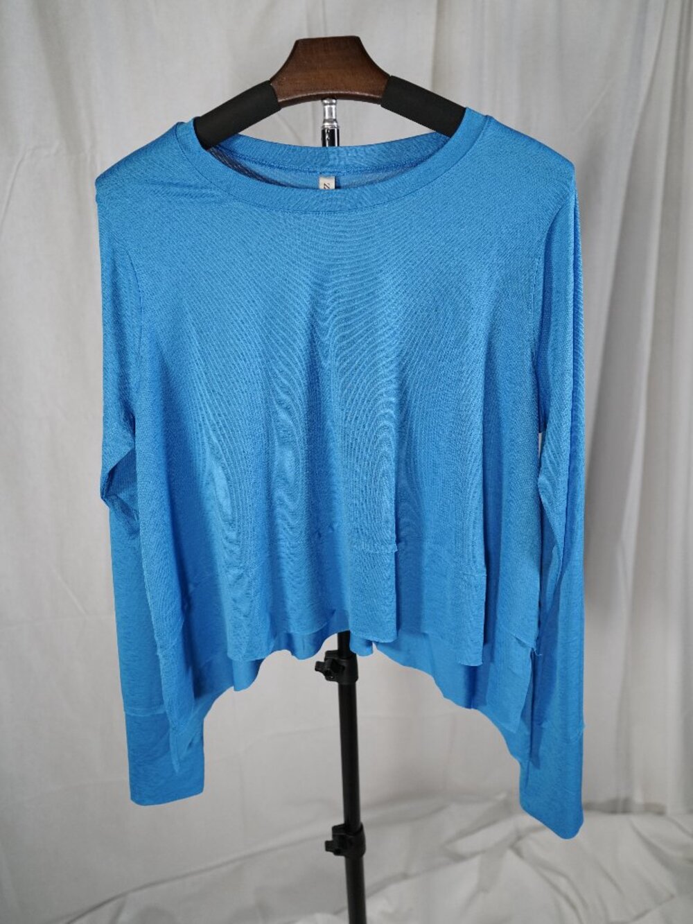 Zenana Blue Oversized Hi Low Long Sleeve Top L